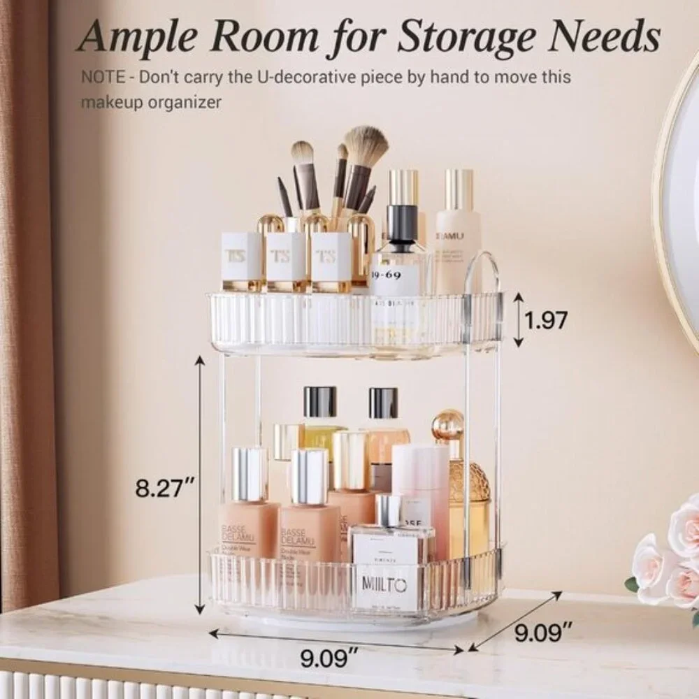 New Rotating 2-Tier Bathroom Organizer, Clear Large Capacity Vanity Storage Rack